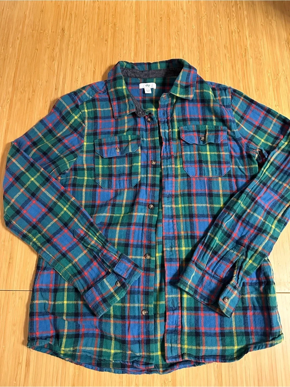 Grunge Blue and Green Plaid Button-Up Shirt